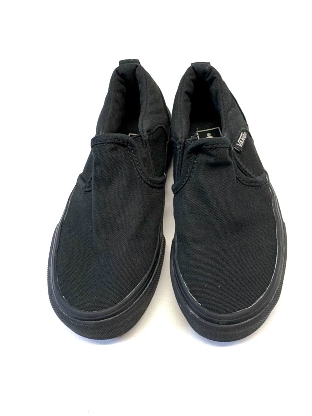 Vans Asher Slip On All Black Canvas Kids Skate Shoes Size 11 Youth / 11T